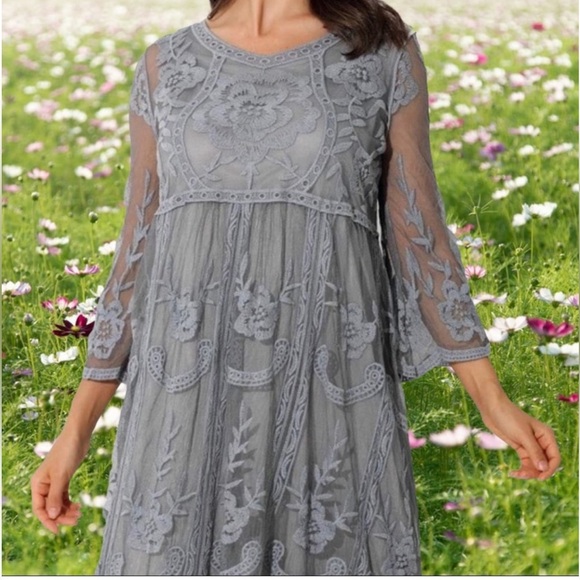 Mindful Souls Gray Shift Dress with Full Lace Overlay 18 - Picture 2 of 5